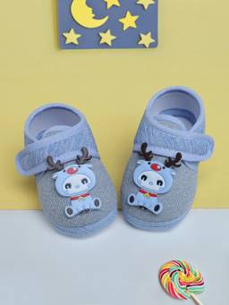 Baby Moo - Blue Deer Velcro Strap Anti-Skid Fabric Booties