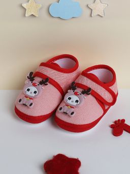 Baby Moo - Red Deer Velcro Strap Anti-Skid Fabric Booties