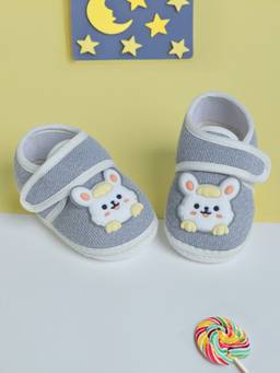 Baby Moo - Grey Mouse Velcro Strap Anti-Skid Fabric Booties