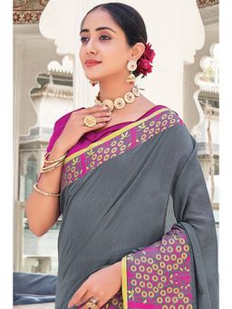 Sangam Prints - Grey Khadi Silk Woven Work Traditional Saree with Unstitched Blouse