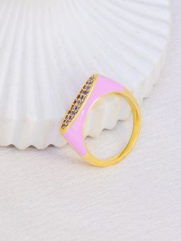 Perfectly Average - Pink Enamel Studded Ring | 18K Gold Plated For Women