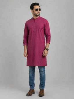 EKATVA ETHNIC - Mens Pink Art Silk Plain Long Kurta