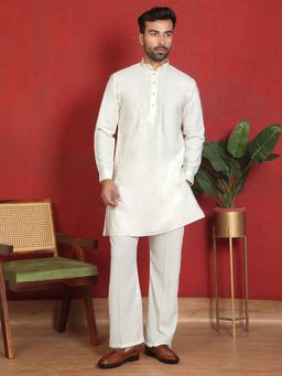 KRAFT INDIA LUXE - Japanese Fabric Yoke Design Cream Kurta with Bell Bottom Pant