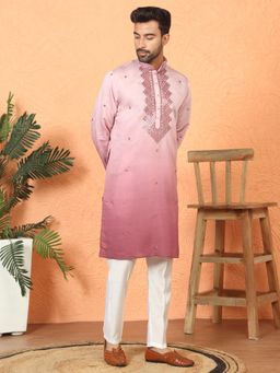 KRAFT INDIA LUXE - Cotton Silk Ombre Mirror Work Mauve Kurta with Trouser