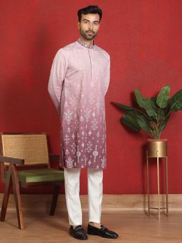 KRAFT INDIA LUXE - Cotton Silk Embroidered Thread Work Mauve Kurta with Trouser