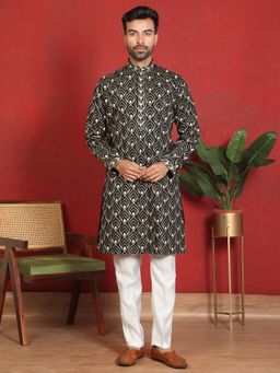 KRAFT INDIA LUXE - Cotton Silk Embroidered Thread Work Black Kurta with Trouser