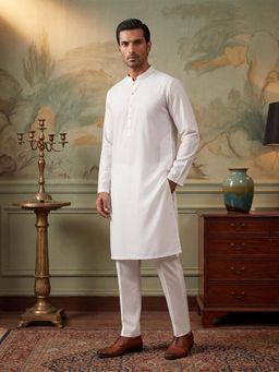 ETHNIC BAY - Mens White Silk Blend Kurta with Trouser (Mkset2220)