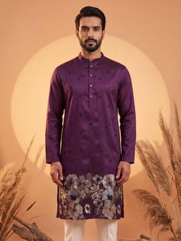 ETHNIC BAY - Mens Purple Silk Blend Embroidered Kurta (Mku2104)