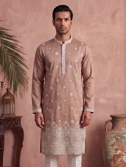ETHNIC BAY - Mens Pink Silk Blend Embroidered Kurta (Mku2173)