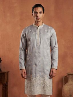 ETHNIC BAY - Mens Blue Silk Blend Embroidered Kurta (Mku2175)
