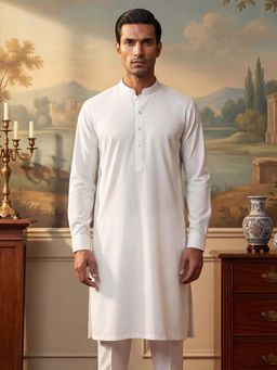 ETHNIC BAY - Mens White Silk Blend Kurta (Mku2220)