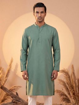 ETHNIC BAY - Mens Green Silk Blend Kurta (Mku2221)