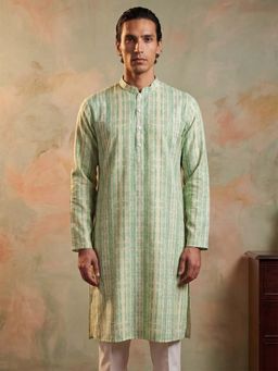ETHNIC BAY - Mens Green Silk Blend Abstract Printed Kurta (Mku2251)