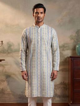 ETHNIC BAY - Mens Blue Silk Blend Abstract Printed Kurta (Mku2252)