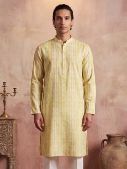 ETHNIC BAY - Mens Yellow Silk Blend Abstract Printed Kurta (Mku2255)