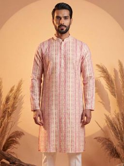 ETHNIC BAY - Mens Pink Silk Blend Abstract Printed Kurta (Mku2257)