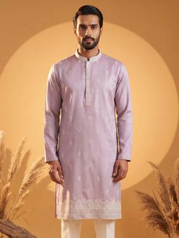 ETHNIC BAY - Mens Lavender Silk Blend Embroidered Kurta (Mku2269)