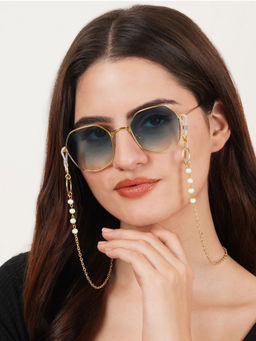 BeAbhika - Green Beads with Golden Ring Spectacles - Air Pods Chain