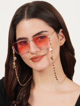 BeAbhika - Brown Beads with Golden Coins Spectacles - Air Pods Chain