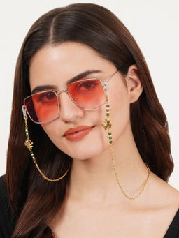 BeAbhika - Golden Flower with Green Beads Spectacles - Air Pods Chain