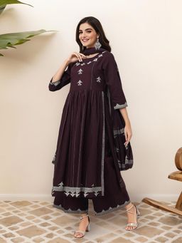 ISHIN - Women Printed Regular Pure Cotton Kurta with Palazzo and Dupatta (Set of 3)