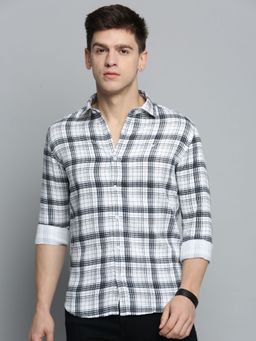 SHOWOFFFF - Mens Spread Collar White Checked Shirt