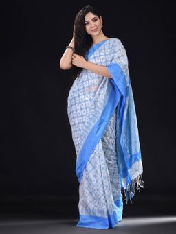 Beatitude - White Cotton Silk Woven Jacquard Jamdani Saree with Unstitched Blouse