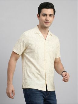 R&B - Beige Textured Men Half Sleeves Shirt