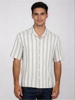 R&B - Cream Textured Men Half Sleeves Shirt