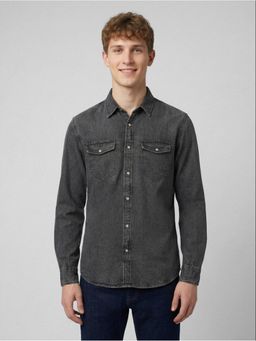 R&B - Grey Solid Men Full Sleeves Shirt