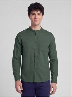 R&B - Olive Solid Men Half Sleeves Shirt