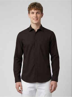R&B - Brown Solid Men Half Sleeves Shirt