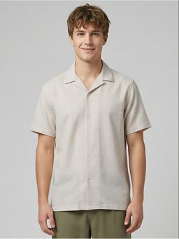 R&B - Cream Solid Men Half Sleeves Shirt