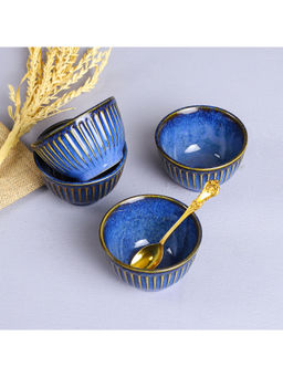 Amalfiee Ceramics - Handmade 3.5" Absolute Mehran Portion Bowl With Golden Rimmed Edges Set Of 6Pcs