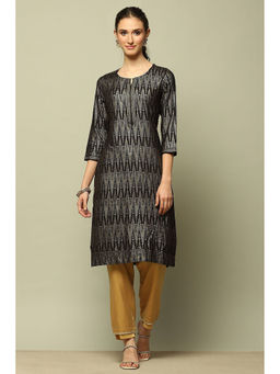 Rangriti - Black Rayon Printed Straight Kurta