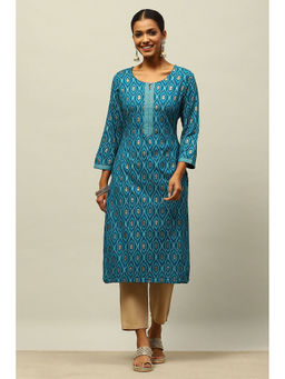 Rangriti - Blue Rayon Printed Straight Kurta