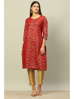 Rangriti - Red Cotton Printed Straight Kurta