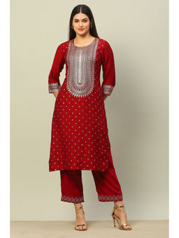 Rangriti - Red Viscose Blend Printed Straight Kurta