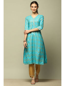 Rangriti - Blue Rayon Printed Straight Kurta