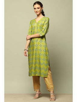 Rangriti - Green Rayon Printed Straight Kurta