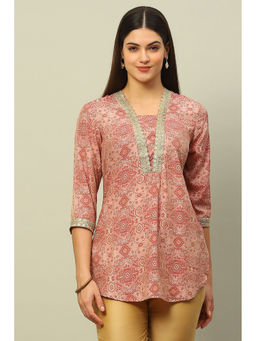 Rangriti - Pink Viscose Muslin Printed Straight Kurti