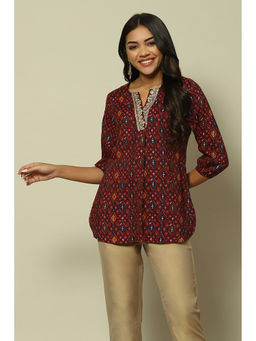 Rangriti - Red Viscose Blend Printed Straight Top