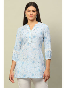 Rangriti - Blue Cotton Printed Straight Top