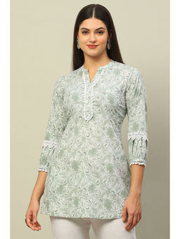 Rangriti - Green Cotton Printed Straight Top