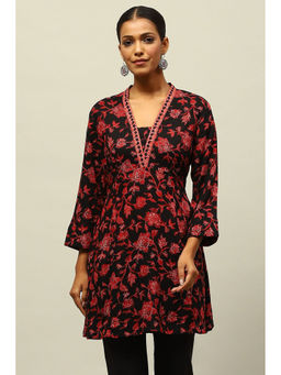 Rangriti - Black Rayon Printed Straight Top