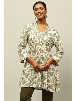 Rangriti - White Rayon Printed Straight Top