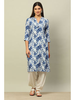 Rangriti - Blue Rayon Printed Straight Kurta