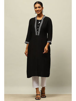 Rangriti - Black Viscose Blend Straight Kurta