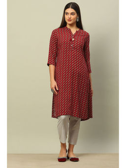 Rangriti - Red Viscose Blend Printed Straight Kurta