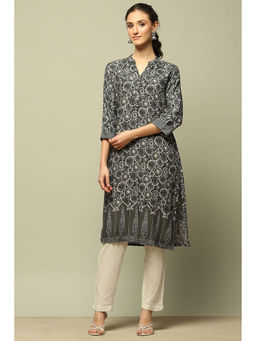 Rangriti - Black Rayon Printed Straight Kurta
